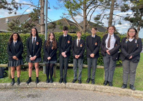 Student Voice Leadership team 2024-2025 From left to right: Sophie Taijbee, Rohana Stentiford, Amelia Knight, Jack Cahill, Harry Chilcott, Erica Williams, Lilli-Marie Barnes, Molly Lunn